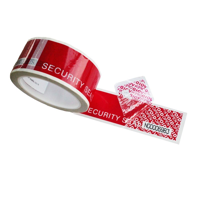 TamperSTOP TamperSeals Group - 1 Roll Precut Serial Numbered Red Tamper Evident Security Tape (48mm x 50m x 2mil, 100% Total Transfer, Ultra-Thick “Void” Film, Every 6” Perforation)  - Image 1