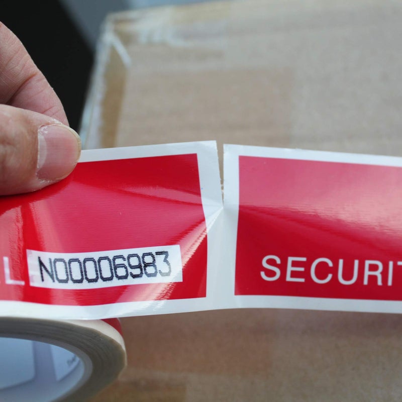 TamperSTOP TamperSeals Group - 1 Roll Precut Serial Numbered Red Tamper Evident Security Tape (48mm x 50m x 2mil, 100% Total Transfer, Ultra-Thick “Void” Film, Every 6” Perforation)  - Image 4