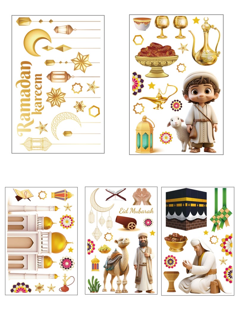 5 Sheets Ramadan Window Wall Decorative Stickers Removable Moon Star Lattern Camel Pattern For Home Ramadan Eid Party Decoration 20×30cm  - Image 1