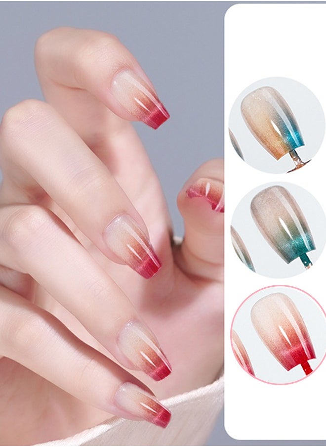 ElegaNail Medium Sunset Red Gradient Glossy Press-On Nails, Medium Natural French Manicure, Crystal False Nails, Glue Set Included  - Image 1