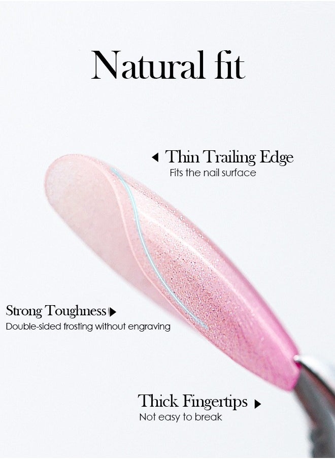 ElegaNail Medium Sunset Red Gradient Glossy Press-On Nails, Medium Natural French Manicure, Crystal False Nails, Glue Set Included  - Image 4