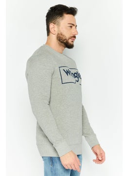 Wrangler Men Crew Neck Long Sleeve Brand Logo Sweatshirt, Grey  - Image 3