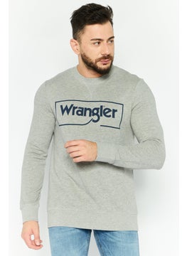 Wrangler Men Crew Neck Long Sleeve Brand Logo Sweatshirt, Grey  - Image 1