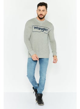 Wrangler Men Crew Neck Long Sleeve Brand Logo Sweatshirt, Grey  - Image 2