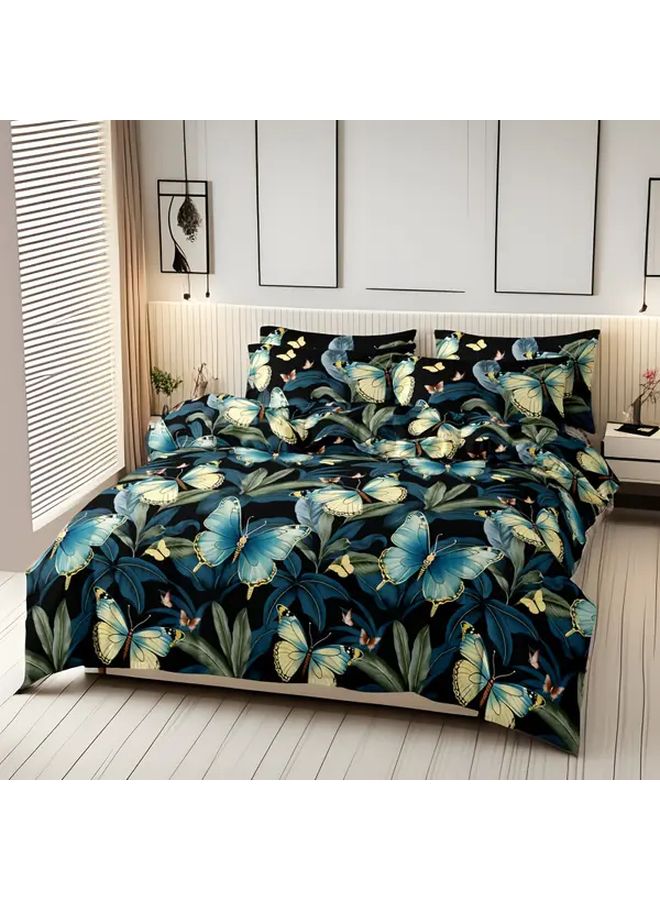 Navy Blue Butterfly Printed Brushed Polyester Duvet Cover Set 3pcs 7874x7874 Inches - Image 3