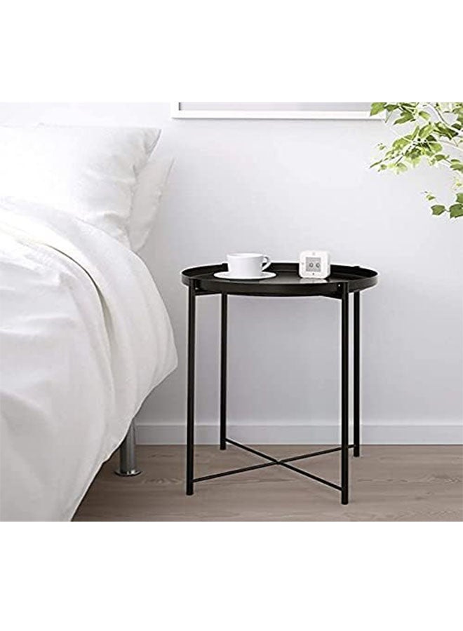 أوشن طاولة مستديرة القهوة ، طاولة نهاية المعدن مع أعلى علبة قابلة للفصل ، وجبة خفيفة جانبية أريكة وجدول لهجة جنب السرير ، قوية ودائمة ، توفير المساحة ، بسيطة وأنيقة (أسود) - Image 2