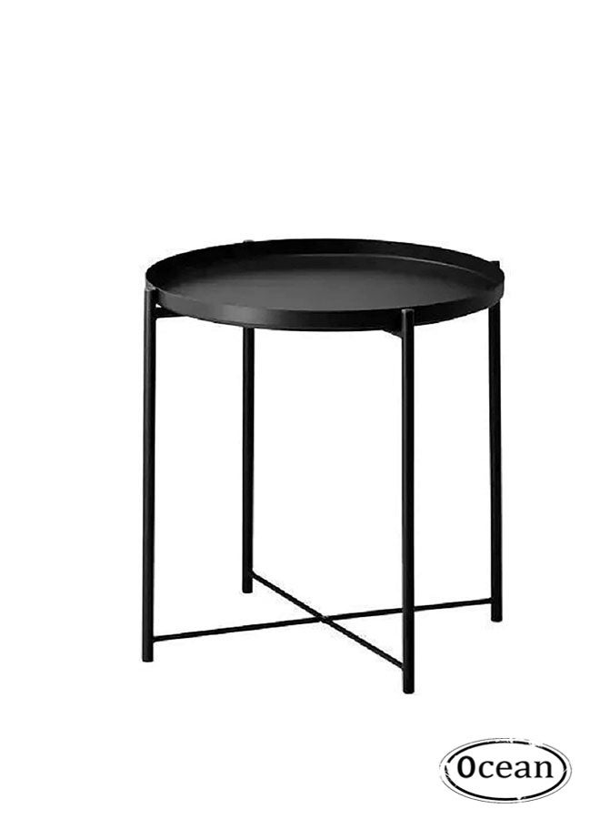 أوشن طاولة مستديرة القهوة ، طاولة نهاية المعدن مع أعلى علبة قابلة للفصل ، وجبة خفيفة جانبية أريكة وجدول لهجة جنب السرير ، قوية ودائمة ، توفير المساحة ، بسيطة وأنيقة (أسود) - Image 1