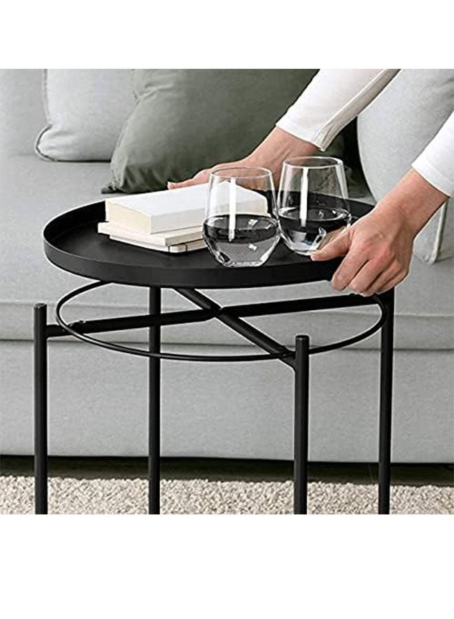 أوشن طاولة مستديرة القهوة ، طاولة نهاية المعدن مع أعلى علبة قابلة للفصل ، وجبة خفيفة جانبية أريكة وجدول لهجة جنب السرير ، قوية ودائمة ، توفير المساحة ، بسيطة وأنيقة (أسود) - Image 3