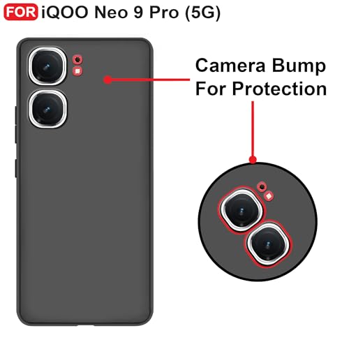CEDO Back Cover for iQOO Neo 9 / iQOO Neo 9 Pro (5G) | Camera Bump Protection & Inner Velvet Fabric Lining | Ultra Slim Matte Soft Rubberised Case Cover (Black) - Image 3