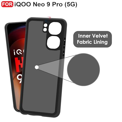 CEDO Back Cover for iQOO Neo 9 / iQOO Neo 9 Pro (5G) | Camera Bump Protection & Inner Velvet Fabric Lining | Ultra Slim Matte Soft Rubberised Case Cover (Black) - Image 4