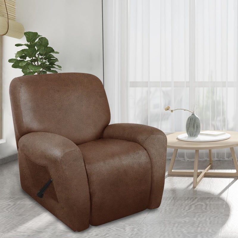 ANARACHON Recliner Chair Covers Leather Like, 4 Pieces Lazy Boy Recliner Cover, Furniture Protector - Washable Soft Sofa Slipcover for Pets Kids (Brown) - Image 2