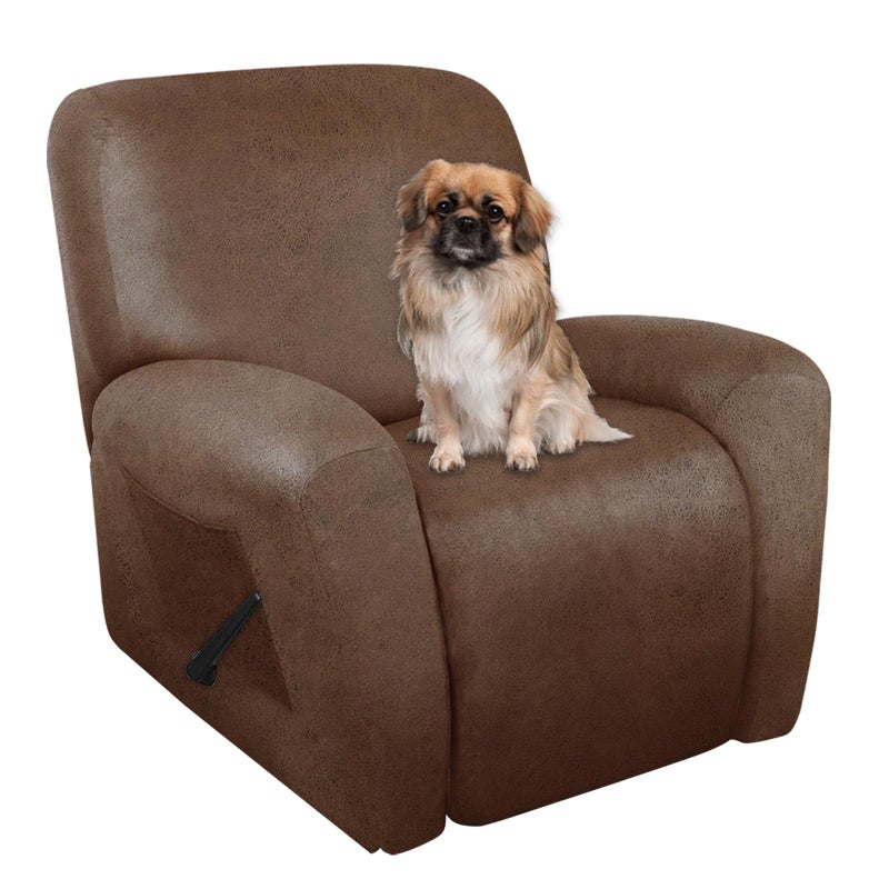 ANARACHON Recliner Chair Covers Leather Like, 4 Pieces Lazy Boy Recliner Cover, Furniture Protector - Washable Soft Sofa Slipcover for Pets Kids (Brown) - Image 1