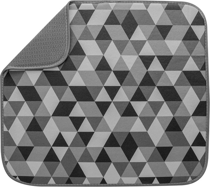 S&T INC. Dish Drying Mat for Kitchen, Absorbent, Reversible Microfiber Dish Mat, 16 Inch x 18 Inch, Triangles - Image 1