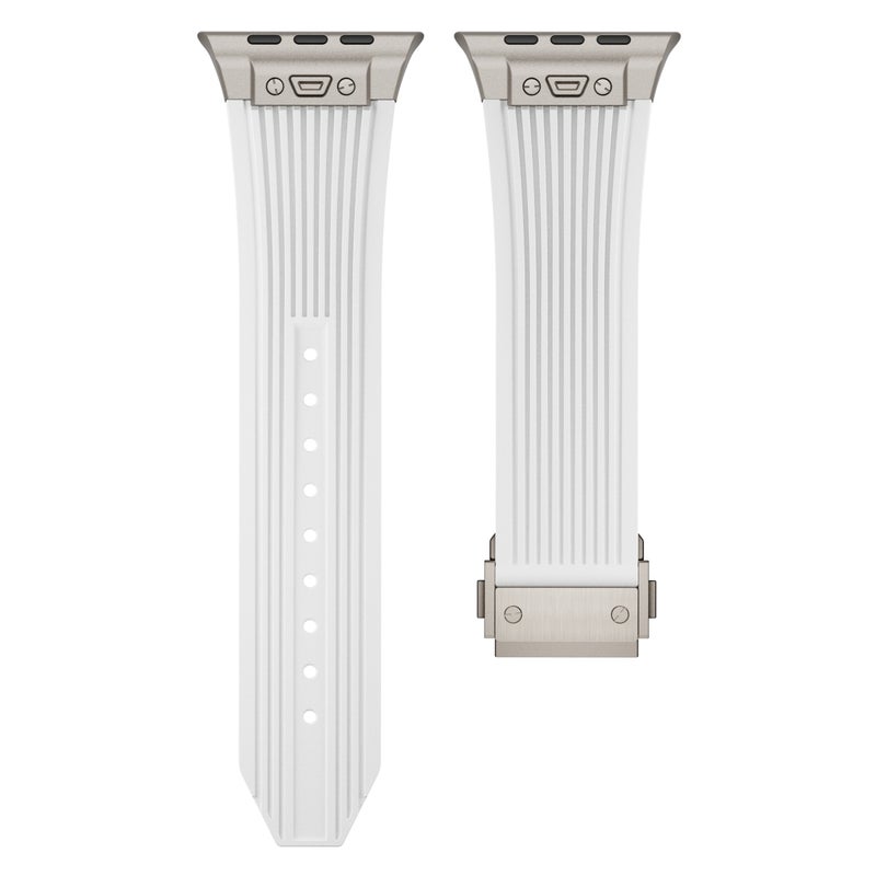 إيروريكس لساعة Apple Watch Series 5 مقاس 44 مم، سوار ساعة سيليكون مرن بمشبك تيتانيوم وملمس عمودي (أبيض) - Image 4