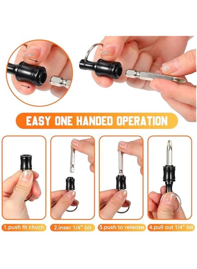 Arabest 10 Set 1/4 Inch Hex Shank Aluminum Alloy Screwdriver Bits Holder Bulk Extension Bar Drill Screw Adapter Change Keychain Portable Light Weight Bit Holder with Black Clip  - Image 4