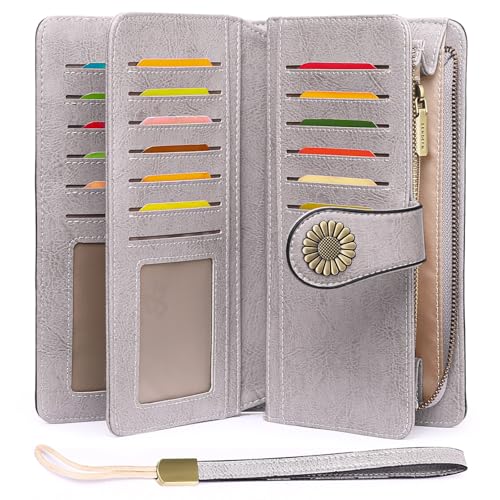 SENDEFN Wallets for Women Leather Credit Card Holder with RFID Blocking Large Capacity Wristlet - Image 1