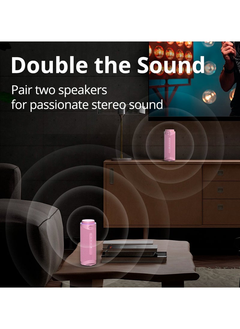 ترونسمارت مكبر صوت محمول مقاوم للماء Tronsmart T7 بقوة 30 وات، صوت SouldPulse مع صوت محيطي 360 درجة، بلوتوث V5.3، مقاوم للماء IPX7، TWS، بطارية 2000 مللي أمبير، معادل مخصص عبر التطبيق - وردي  - Image 4