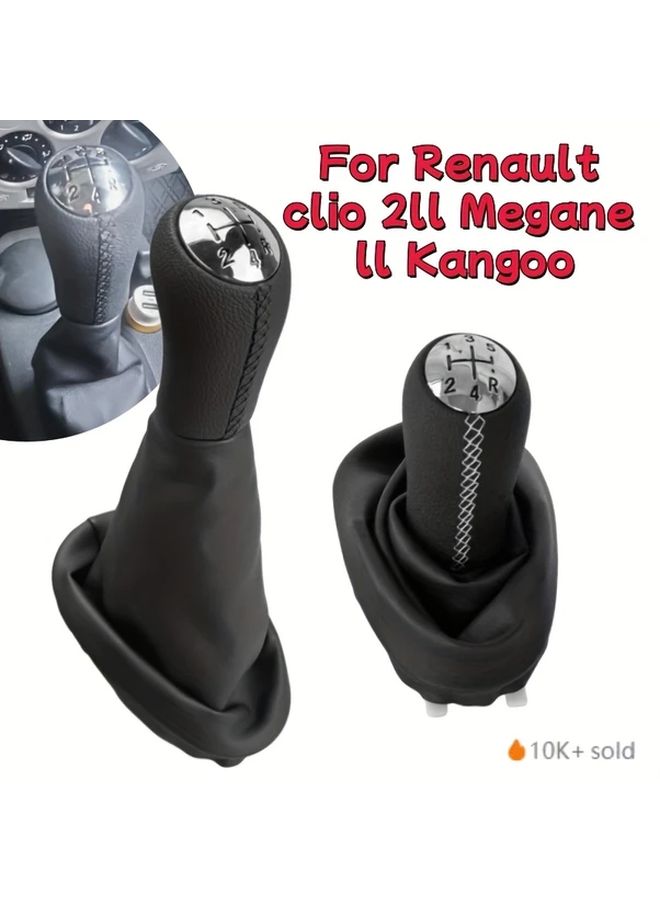 Black PU Leather Gear Shift Knob Cover with Non Slip Grip and Dust Boot for 5 Speed Manual Transmission - Image 1