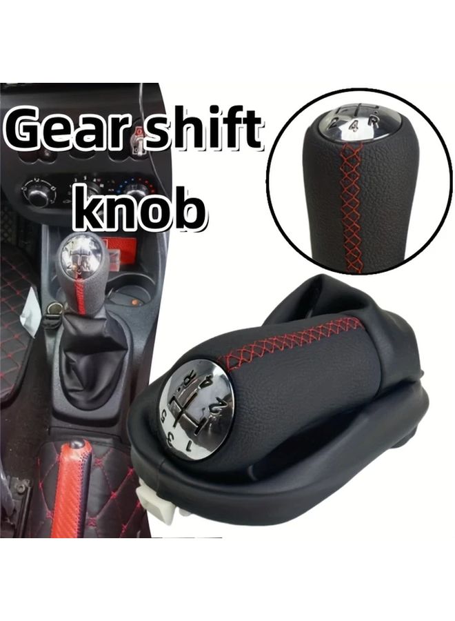 Black PU Leather Gear Shift Knob Cover with Non Slip Grip and Dust Boot for 5 Speed Manual Transmission - Image 3