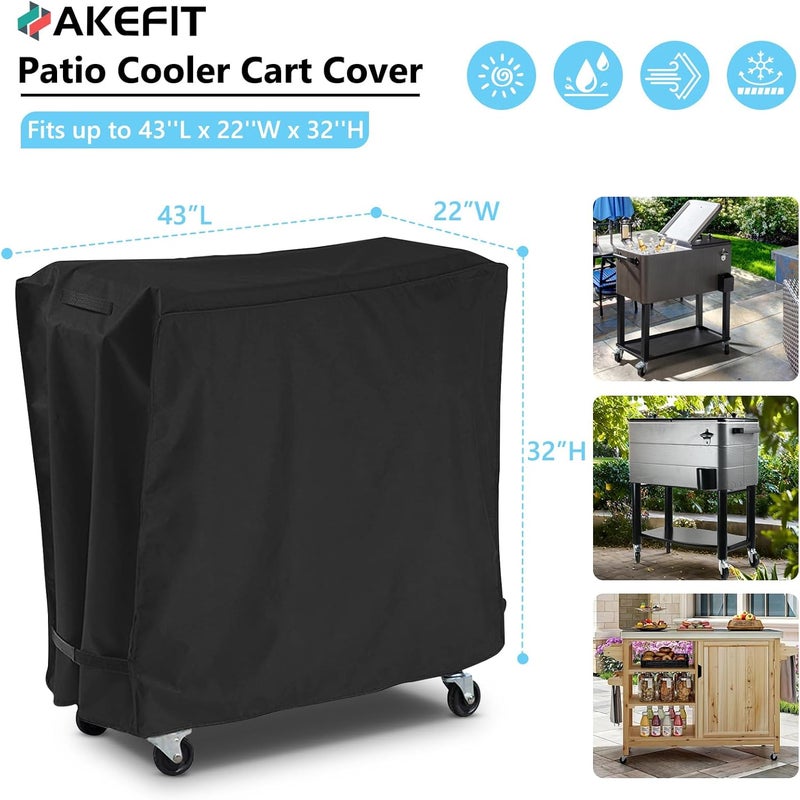AKEfit Patio Cooler Cart Cover Waterproof with UV Coating, Fits Most 80-100 Qt Rolling Cooler Cart Cover Outdoor Beverage Cart Patio Ice Chest Protective Covers 43L x 22W x 32H inch (Black)… - Image 2