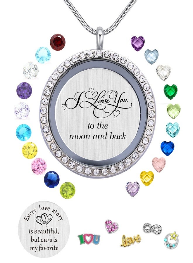 Beffy Best Gift Floating Charm Living Memory Lockets with Birthstone,Magnetic Closure 30mm Stainless Steel Necklace, Glass - Image 1