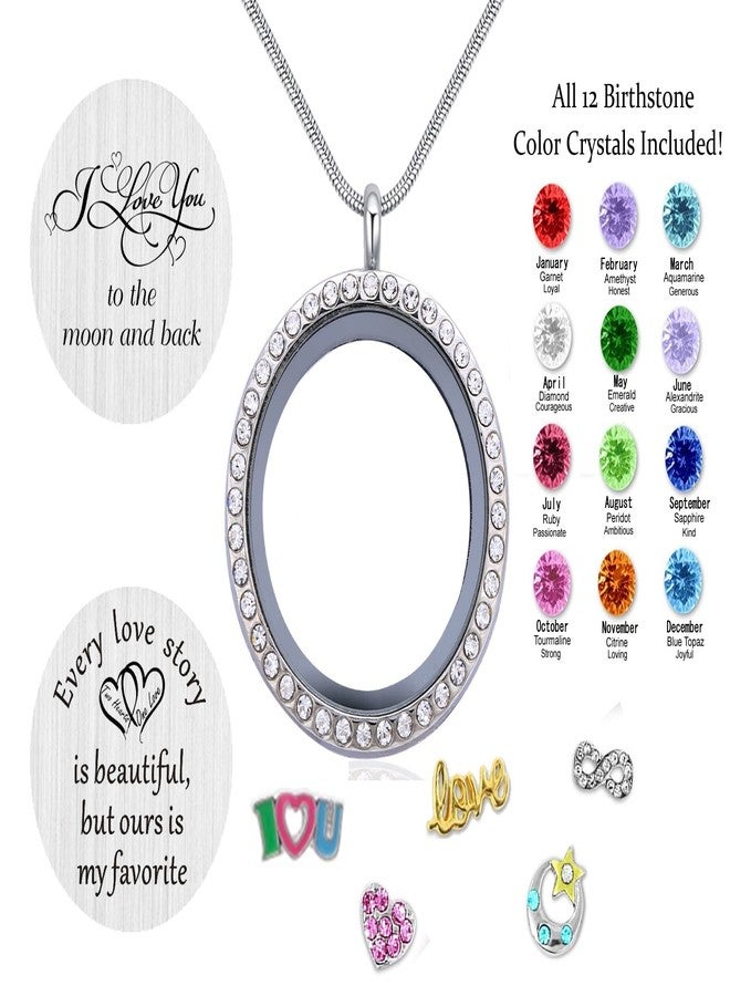 Beffy Best Gift Floating Charm Living Memory Lockets with Birthstone,Magnetic Closure 30mm Stainless Steel Necklace, Glass - Image 3