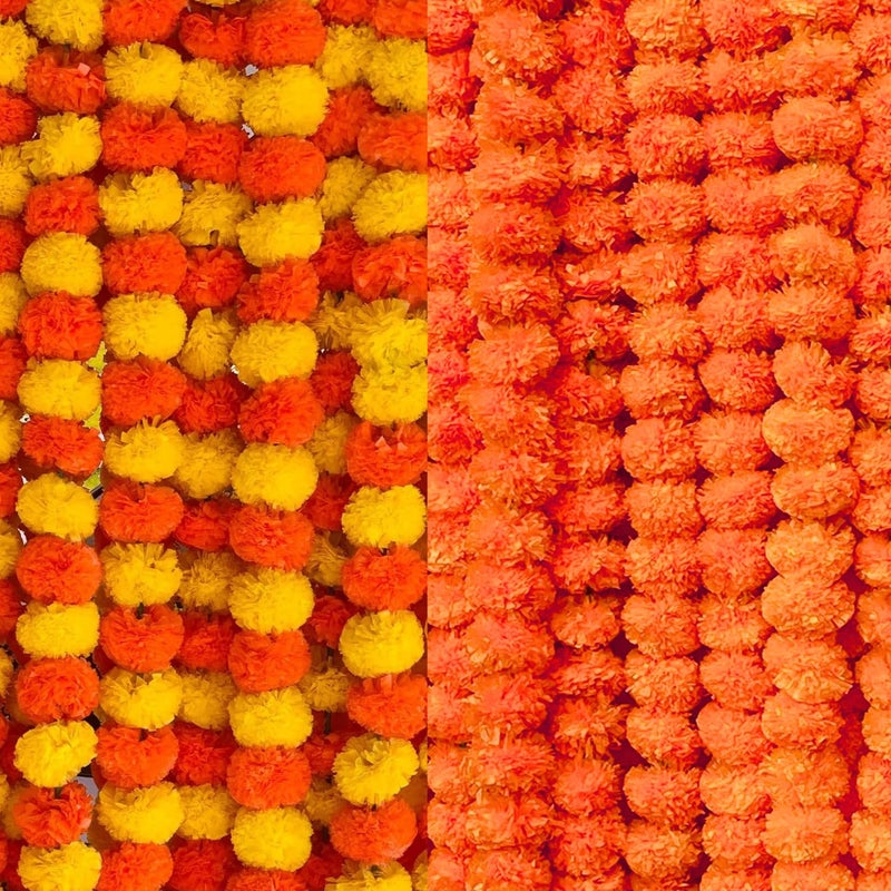 DRYPHON Artificial Marigold Garlands, Diwali Decoration Combo Pack of 10 (5 Orange and 5 Multicolor) for Home Decor and Pooja Room Decorations - Image 3