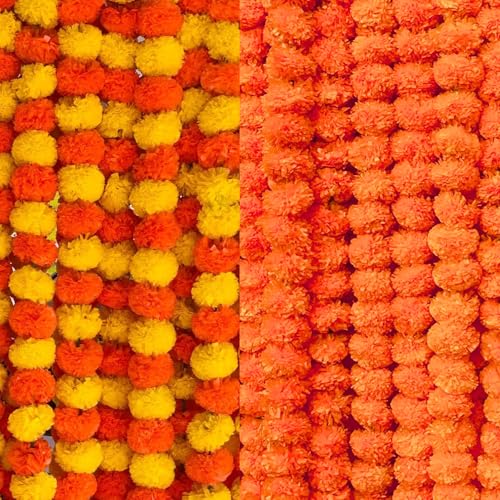 DRYPHON Artificial Marigold Garlands, Diwali Decoration Combo Pack of 10 (5 Orange and 5 Multicolor) for Home Decor and Pooja Room Decorations - Image 1