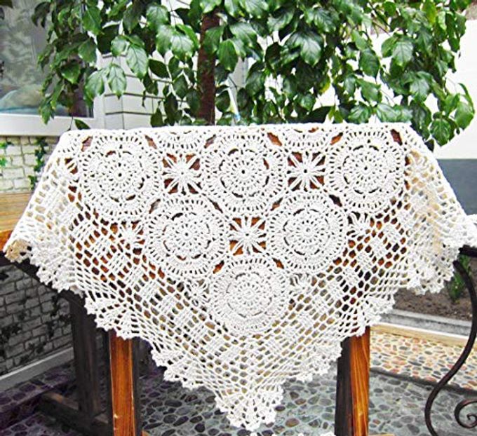 100 COTTON HANDMADE CROCHET SQUARE TABLECLOTH DOILIES LACE TABLE COVERSWHITE 19 INCH