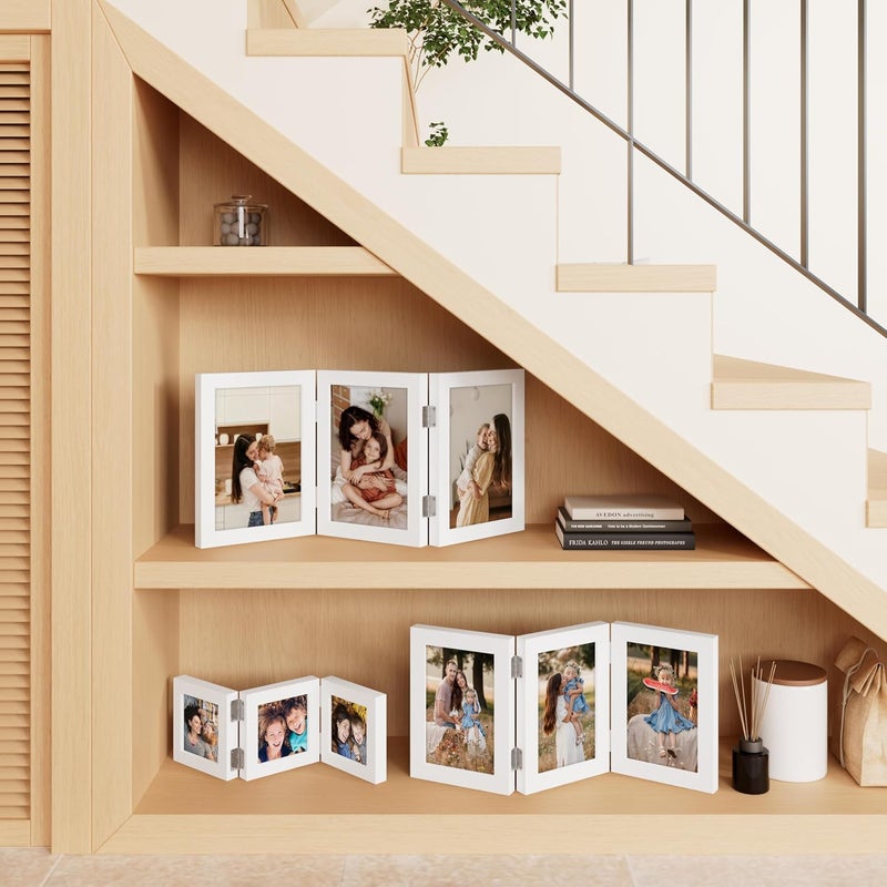 decorUhome Triple 8X10 Picture Frame Vertical, Engineered Wood Trifold Photo Frame with Plexiglass for Tabletop Display, 8X10, White - Image 5