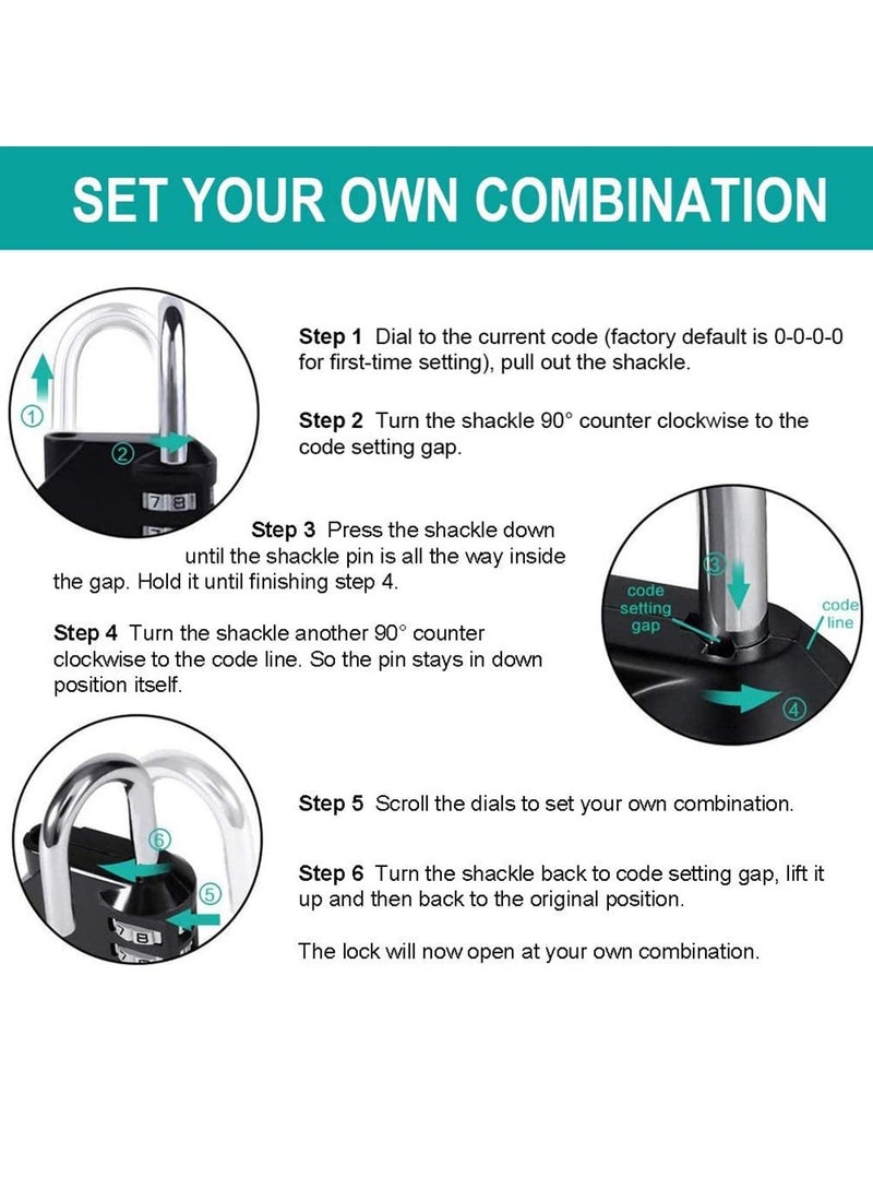 Padlock, 2 Pack 2.2 Inch Long Shackle Combination Lock, 4 Digit Outdoor Waterproof Padlock for School Gym Locker - Image 4