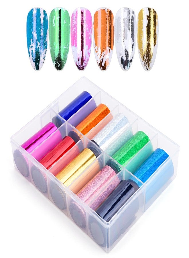 Yokilly 10 Sheets Holographic Nail Art Foil Transfer Stickers - Metallic Color Print Nail Decals 3D Self-Adhesive Stickers DIY Manicure Decoration Kit - Image 1
