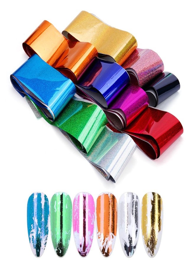 Yokilly 10 Sheets Holographic Nail Art Foil Transfer Stickers - Metallic Color Print Nail Decals 3D Self-Adhesive Stickers DIY Manicure Decoration Kit - Image 5
