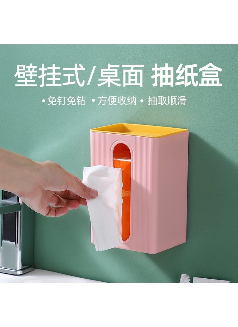 Wall-Mounted Tissue Box Holder No-Drill Sakura pink wall-mounted tissue box (adhesive sticker included)