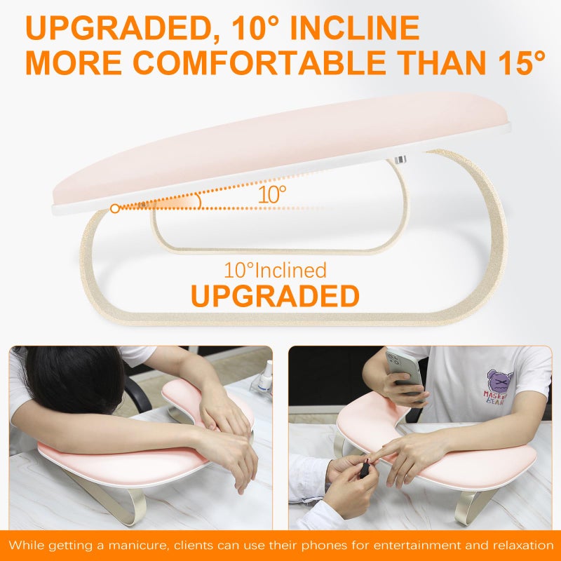 AONOLOVO Arm Rest for Nails Tech Upgraded 10Â° Inclined, U-Shaped Manicure Nail Arm Rest Stand, Pink Nail Armrest for Nail Tech Hand Rests with Gold Aluminum Alloy Holder Non-Slip - Image 2
