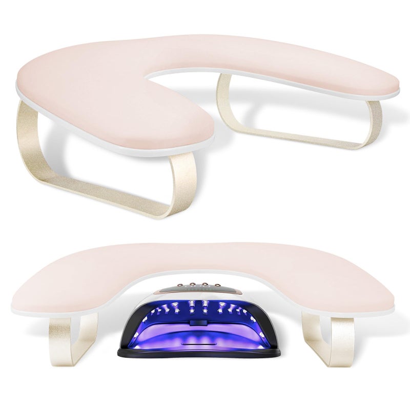 AONOLOVO Arm Rest for Nails Tech Upgraded 10Â° Inclined, U-Shaped Manicure Nail Arm Rest Stand, Pink Nail Armrest for Nail Tech Hand Rests with Gold Aluminum Alloy Holder Non-Slip - Image 1