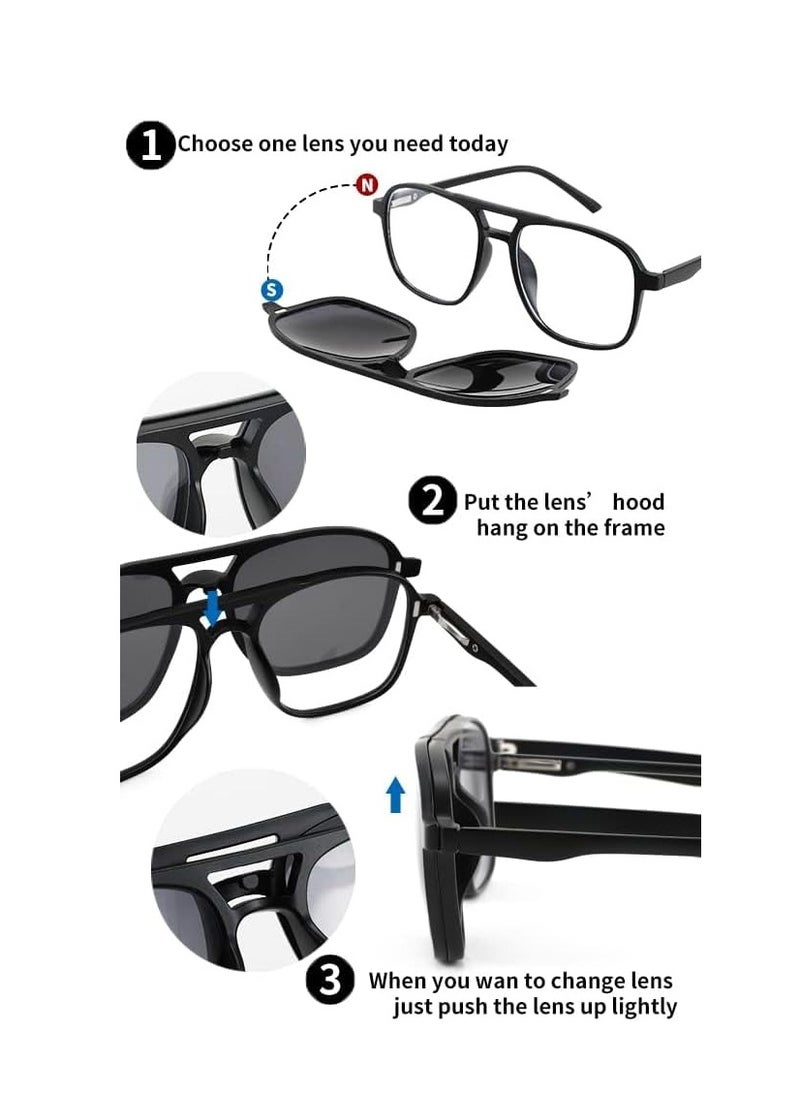 Captaintech Magnetic Clip On TR90 Square Sunglasses with TAC Lenses Set for Men and Women Ideal for Night Driving  - Image 4