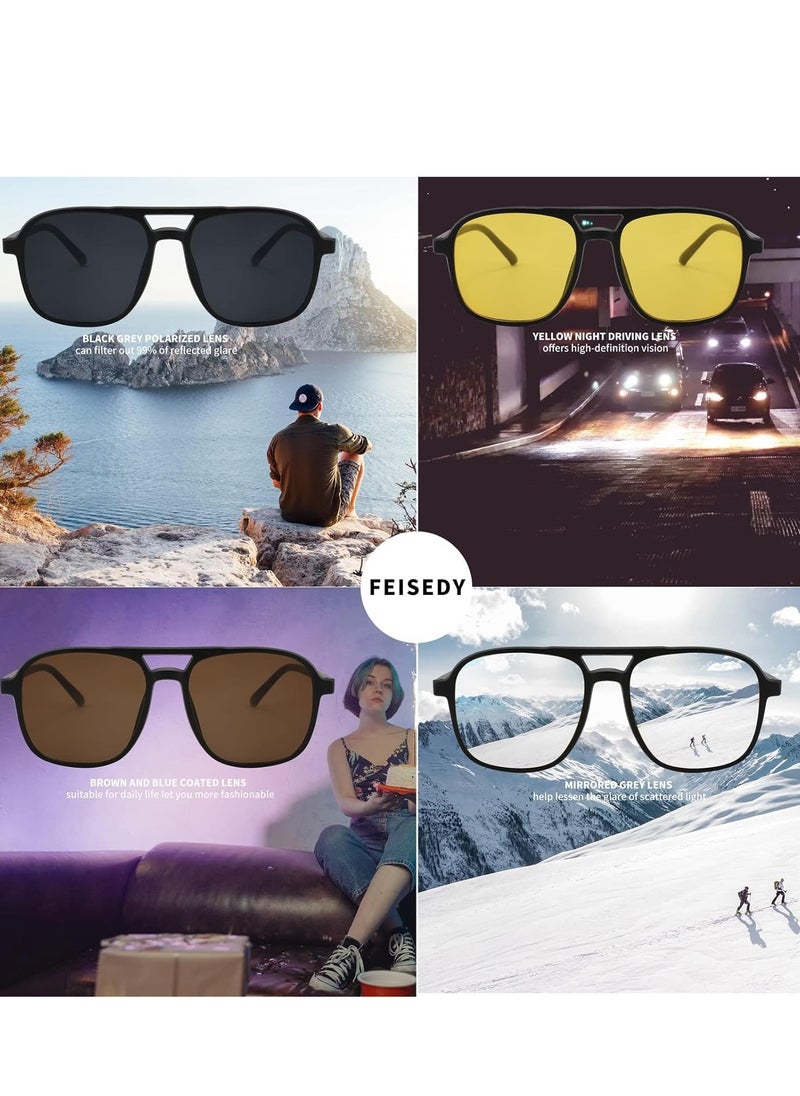 Captaintech Magnetic Clip On TR90 Square Sunglasses with TAC Lenses Set for Men and Women Ideal for Night Driving  - Image 3