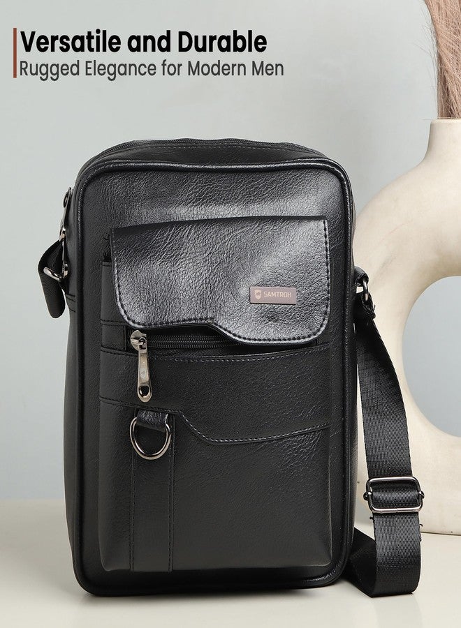 SAMTROH Vegan Leather Small Sling Bag for Men | Chest Slinger Bag | Crossbody Bag| Side Bag Men | Mini Leather Slings | Corporate Gift Item | Passport Sling (Black) - Image 4