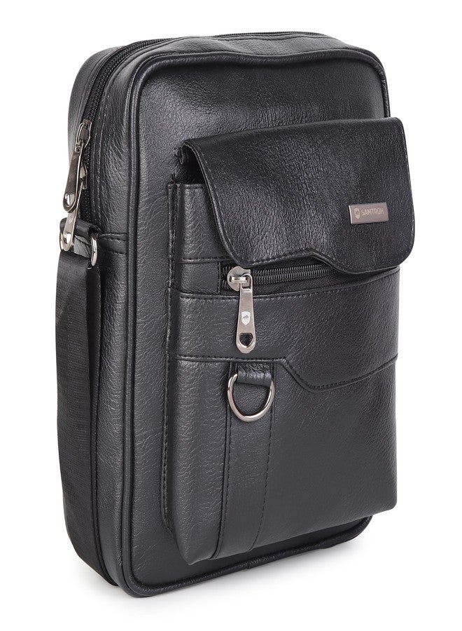 SAMTROH Vegan Leather Small Sling Bag for Men | Chest Slinger Bag | Crossbody Bag| Side Bag Men | Mini Leather Slings | Corporate Gift Item | Passport Sling (Black) - Image 1