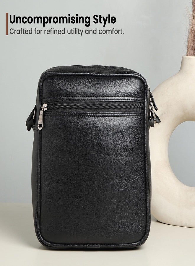 SAMTROH Vegan Leather Small Sling Bag for Men | Chest Slinger Bag | Crossbody Bag| Side Bag Men | Mini Leather Slings | Corporate Gift Item | Passport Sling (Black) - Image 5