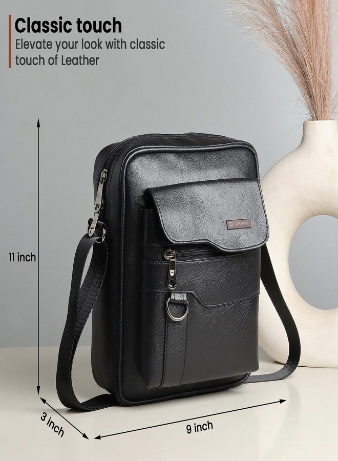 SAMTROH Vegan Leather Small Sling Bag for Men | Chest Slinger Bag | Crossbody Bag| Side Bag Men | Mini Leather Slings | Corporate Gift Item | Passport Sling (Black) - Image 3