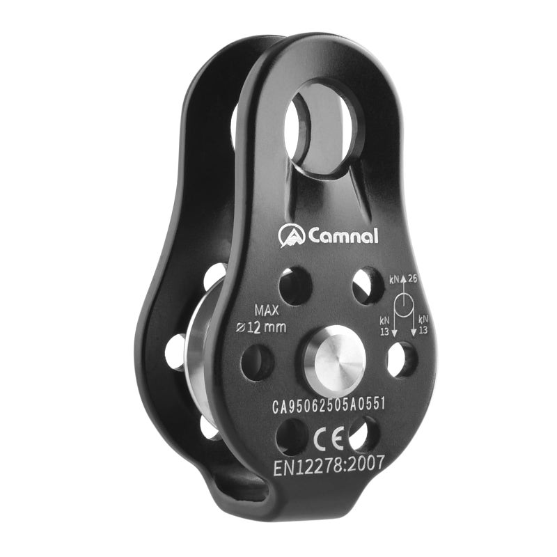 تراي وندر بكرة تسلق Triwonder 26Kn معتمدة من CE، بكرة إنقاذ أحادية من الألومنيوم ذات عين ثابتة، بكرة حبل صخري (02 26Kn - أسود) - Image 1