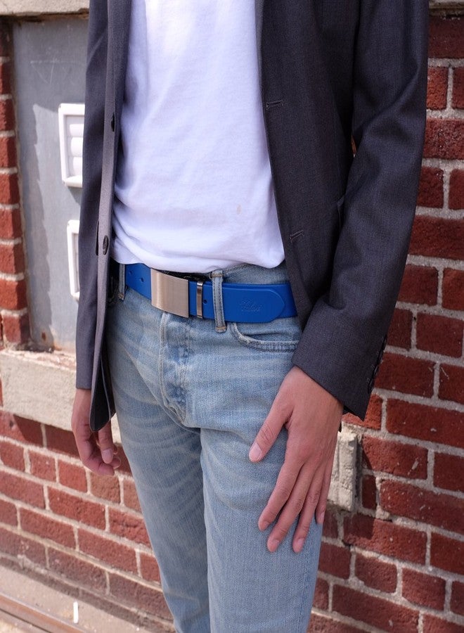 Falari Men's Dress Belt Jeans Belt Genuine Leather 9026-BLUE-L40 - Image 2