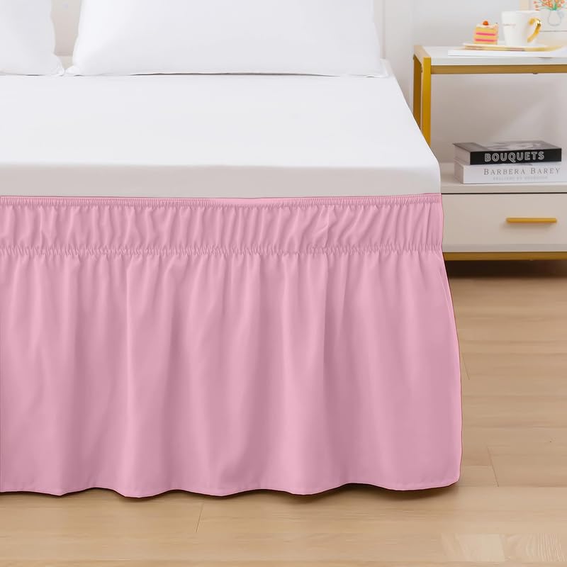 TSM BEDDING Wrap Around Bed Skirt for Cal King Size 72 x 84 Inch 21 Inch Drop Length Wrinkle Free Brushed Microfiber Fabric Bed Skirt Easy Elastic Feet Machine Washable Baby Pink - Image 2