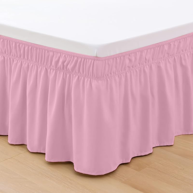 TSM BEDDING Wrap Around Bed Skirt for Cal King Size 72 x 84 Inch 21 Inch Drop Length Wrinkle Free Brushed Microfiber Fabric Bed Skirt Easy Elastic Feet Machine Washable Baby Pink - Image 5