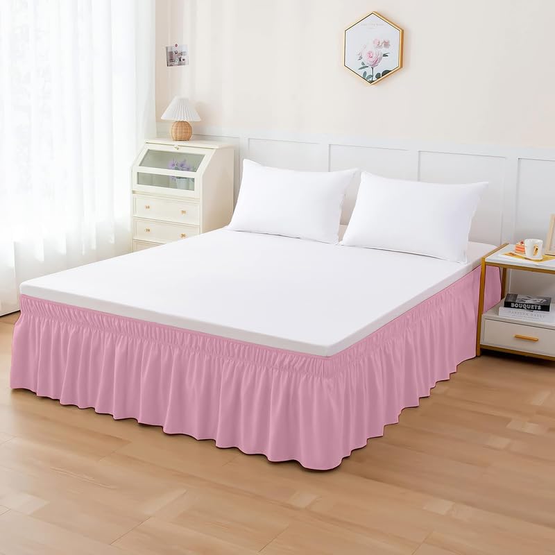 TSM BEDDING Wrap Around Bed Skirt for Cal King Size 72 x 84 Inch 21 Inch Drop Length Wrinkle Free Brushed Microfiber Fabric Bed Skirt Easy Elastic Feet Machine Washable Baby Pink - Image 1