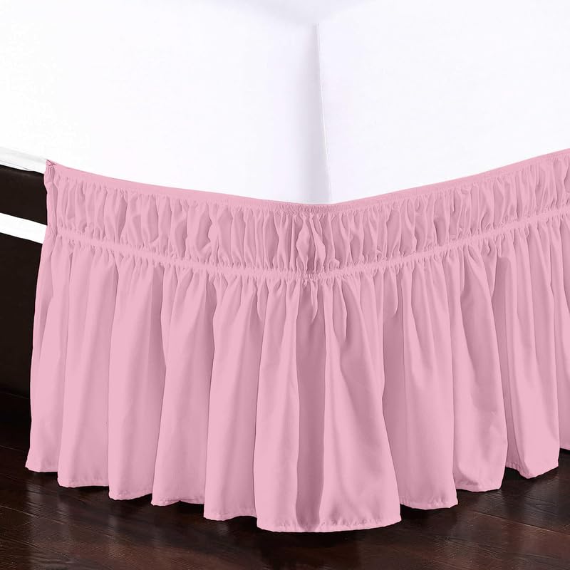 TSM BEDDING Wrap Around Bed Skirt for Cal King Size 72 x 84 Inch 21 Inch Drop Length Wrinkle Free Brushed Microfiber Fabric Bed Skirt Easy Elastic Feet Machine Washable Baby Pink - Image 4