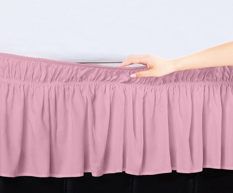 TSM BEDDING Wrap Around Bed Skirt for Cal King Size 72 x 84 Inch 21 Inch Drop Length Wrinkle Free Brushed Microfiber Fabric Bed Skirt Easy Elastic Feet Machine Washable Baby Pink - Image 3