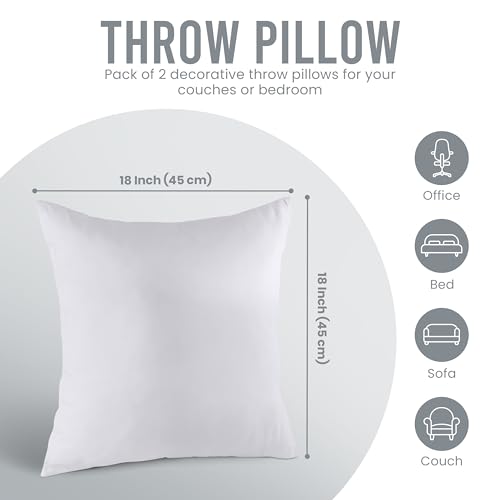 Utopia Bedding Throw Pillows Insert (Pack of 2, White) - 18 x 18 Inches Bed and Couch Pillows - Indoor Decorative Pillow - Image 3